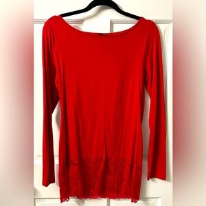 White House Black Market Red‎ Lace Trim Long Sleeve Top M